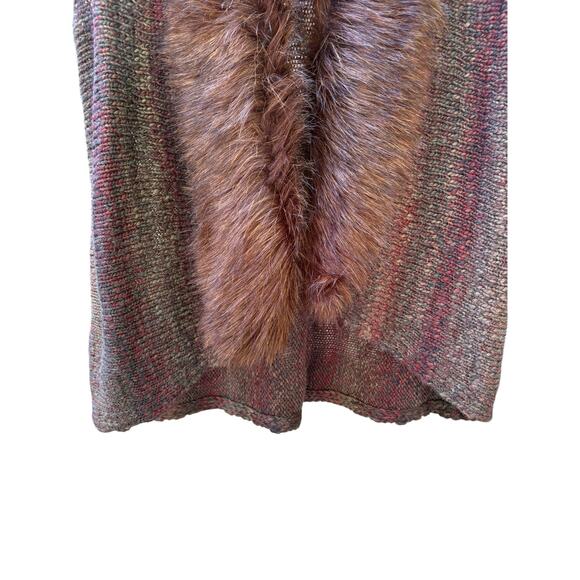 Chico's Women's Size .2 Faux Fur Collar L Brown Tan Tones Cardigan Sweater (NEW) - Picture 2 of 12